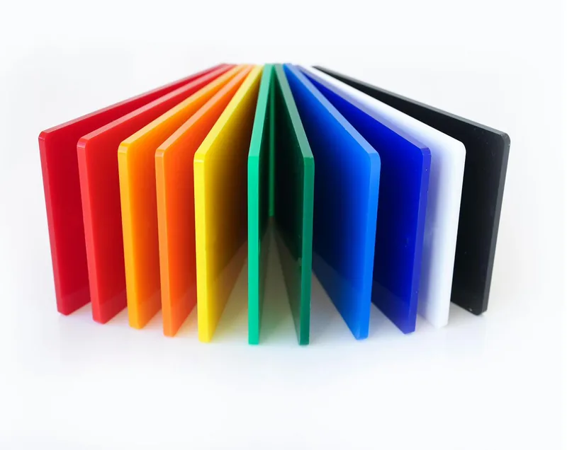 Colored plexiglass samples — full range for signage, interior design and advertising production